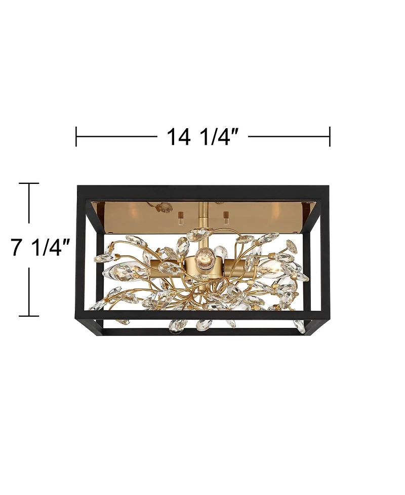 Possini Euro Design Carrine Modern Ceiling Light Flush Mount Fixture 14 1/4" Wide Black Gold 4-Light Clear Crystal for Bedroom Kitchen Living Roo