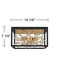 Possini Euro Design Carrine Modern Ceiling Light Flush Mount Fixture 14 1/4" Wide Black Gold 4-Light Clear Crystal for Bedroom Kitchen Living Roo