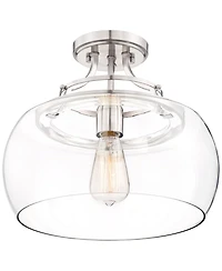 Franklin Iron Works Charleston Industrial Rustic Farmhouse Ceiling Light Semi Flush-Mount Fixture 13 1/2" Wide Brushed Nickel Led Clear Glass Shade fo