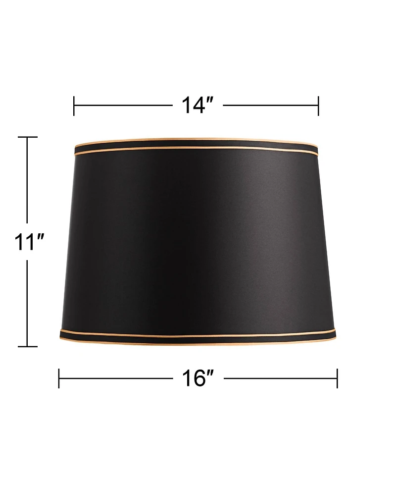 Springcrest Black Medium Drum Lamp Shade with Black and Gold Trim 14" Top x 16" Bottom x 11" High (Spider) Replacement with Harp and Fi