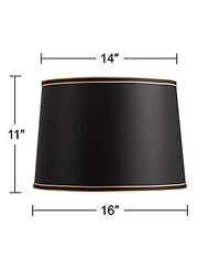 Springcrest Black Medium Drum Lamp Shade with Black and Gold Trim 14" Top x 16" Bottom x 11" High (Spider) Replacement with Harp and Fi