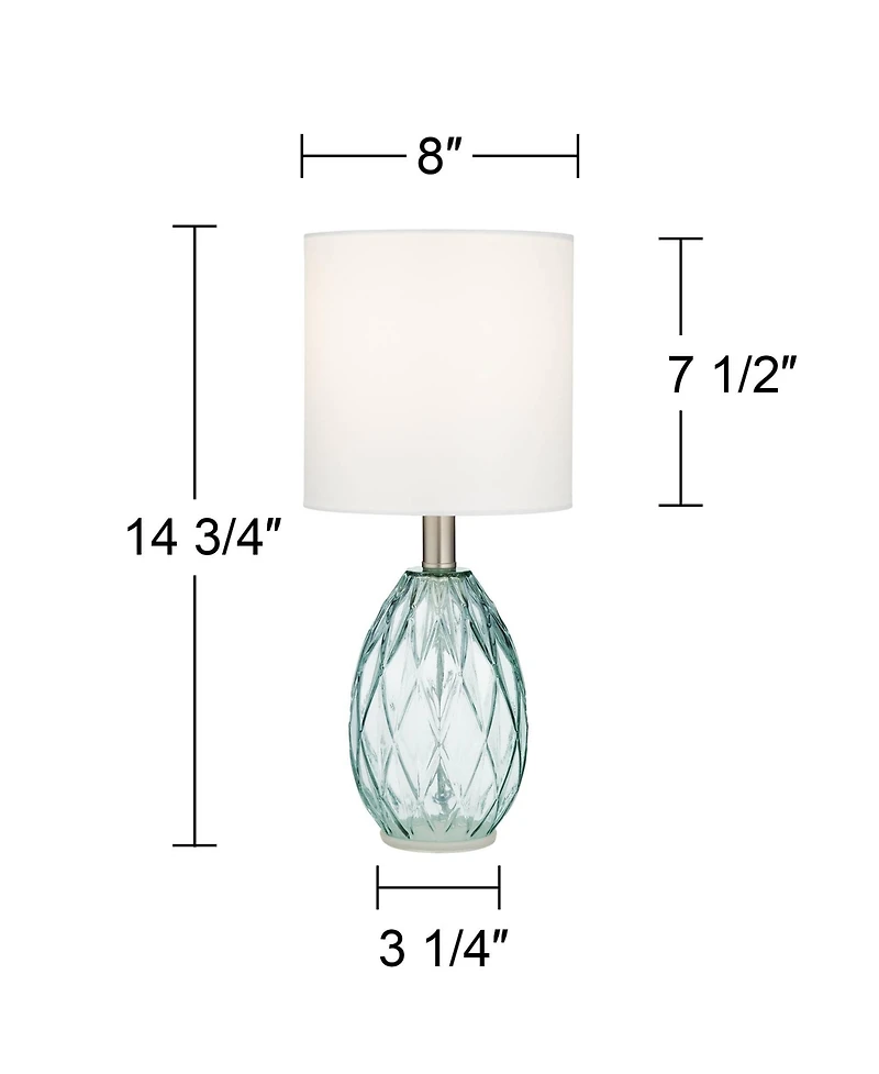 360 Lighting Modern Accent Table Lamps 14 3/4" High Set of 2 Diamond Blue Green Glass Fabric Drum Shade for Bedroom Bedside Office (Color May Var