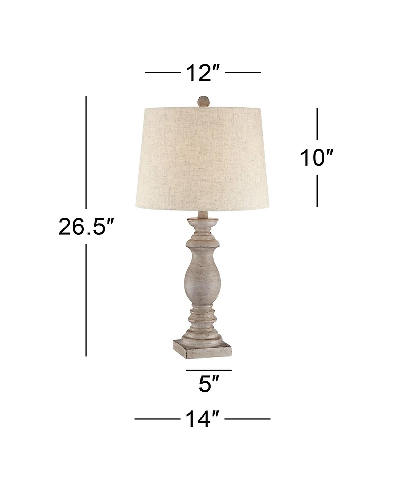 Regency Hill Regency Traditional Table Lamps 26 1/2" High Set of 2 Beige Washed Fabric Tapered Drum Shade for Bedroom Living Room Bedside Nightst