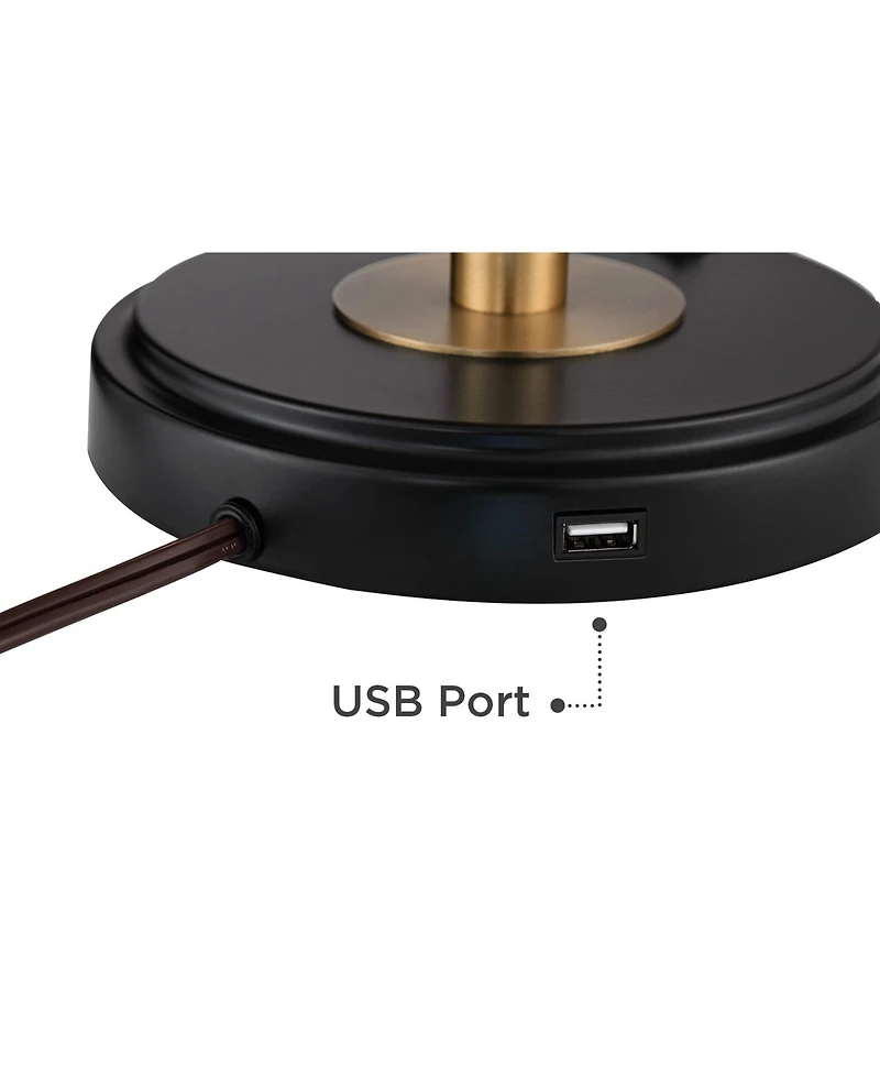 360 Lighting Modern Industrial Desk Table Lamp with Usb Charging Port Adjustable 26.75" High Black Antique Brass for Bedroom Bedside Office