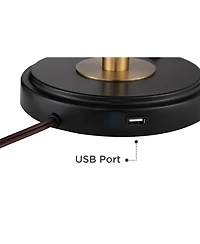 360 Lighting Modern Industrial Desk Table Lamp with Usb Charging Port Adjustable 26.75" High Black Antique Brass for Bedroom Bedside Office