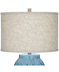 360 Lighting Selena Modern Table Lamp 28 1/2" Tall Green Blue Glaze Ceramic Oatmeal Fabric Drum Shade for Bedroom Living Room Bedside Nightstand