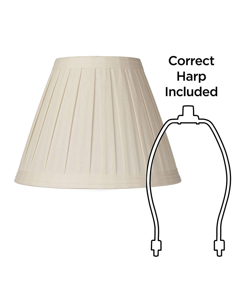 Springcrest Set of 2 Creme Linen Box Pleated Medium Drum Lamp Shades 7" Top x 14" Bottom x 11" High (Spider) Replacement with Harp and