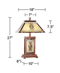 Robert Louis Tiffany Walnut Mission Rustic Table Lamp 27" Tall Wood with Nightlight Stained Art Glass Shade for Bedroom Living Room Bedside Night