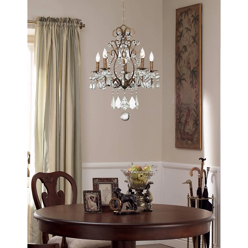 Vienna Full Spectrum Jolie Bronze Pendant Chandelier 19 1/2" Wide French Crystal Beaded 5-Light Fixture for Dining Room House Kitchen Island Bedr