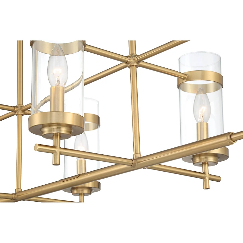 Possini Euro Design Mikel Soft Gold Linear Island Pendant Chandelier 42" Wide Modern Clear Glass Shade 6-Light Fixture for Dining Room House Kitc