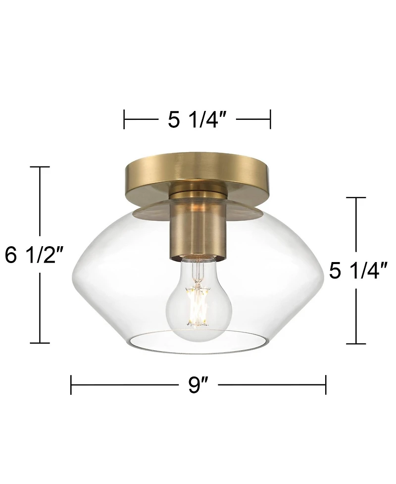 Possini Euro Design Gustin Modern Ceiling Light Semi Flush-Mount Fixture 8 3/4" Brass Clear Glass for Bedroom Kitchen Living Room