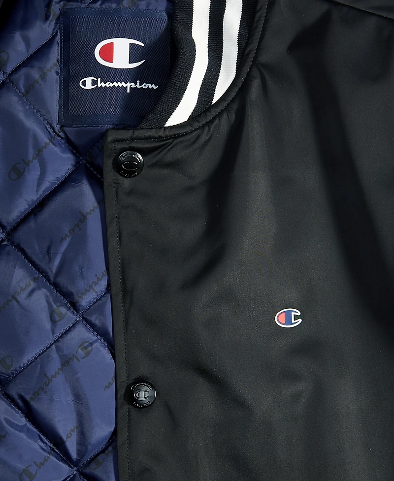 Champion Men's Classic Logo Striped-Trim Varsity Jacket
