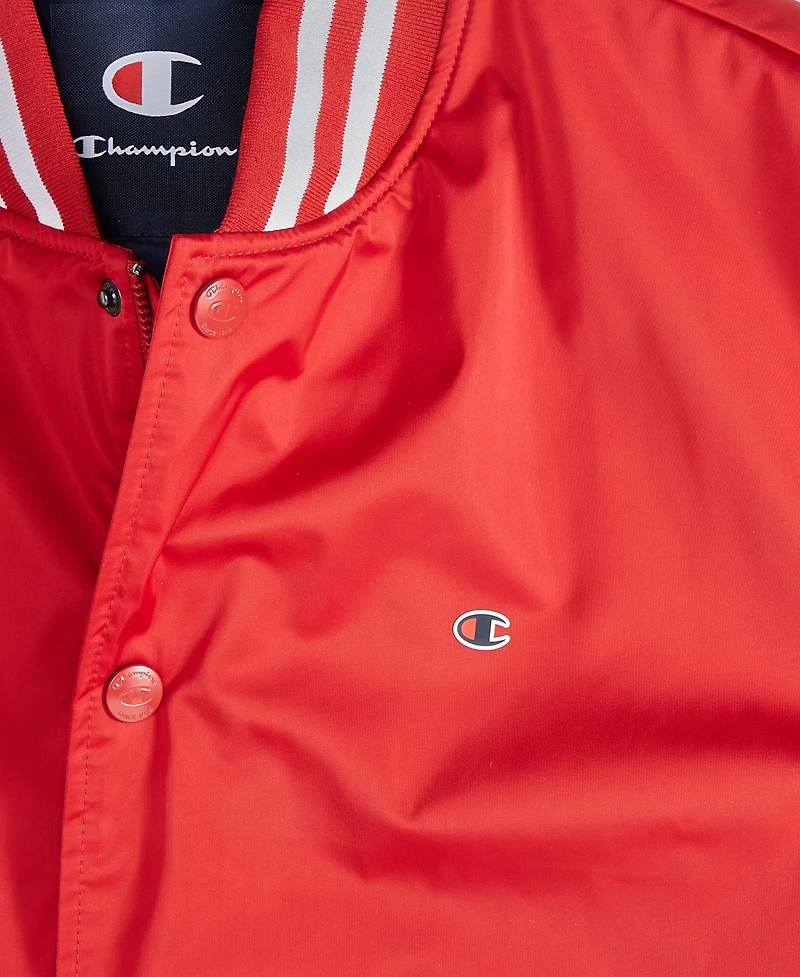 Champion Men's Classic Logo Striped-Trim Varsity Jacket