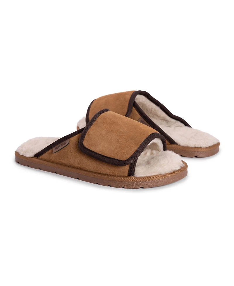 Muk Luks Men's Leather Goods By Topher Open Toe Slipper, Camel, 12