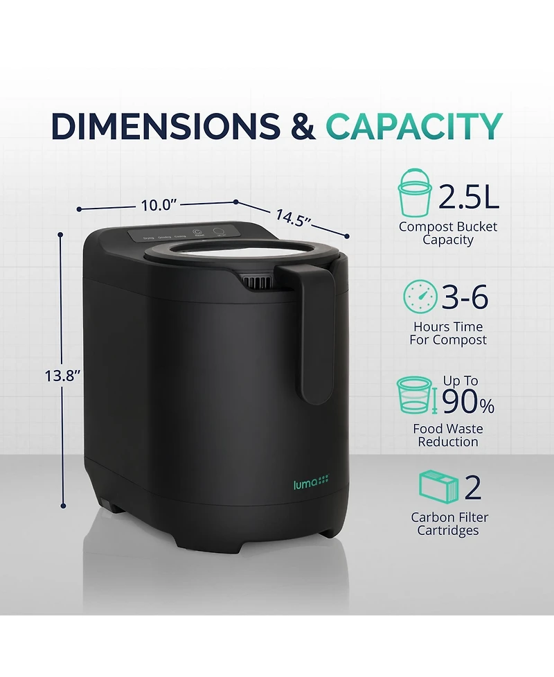 Luma Comfort Luma Electric Kitchen Composter, 2.5L Capacity Odorless Countertop Compost Bin