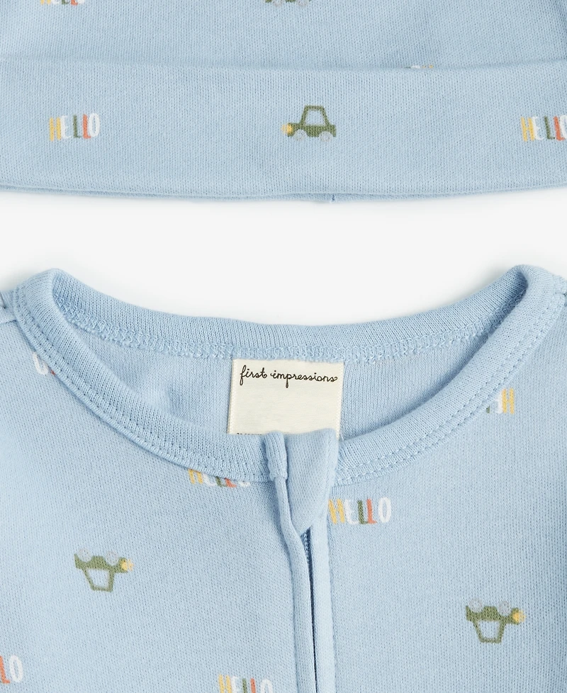 Baby Boys Travel Cotton Hat & Footed Coverall, 2 Piece Set, Exclusively at Macy's