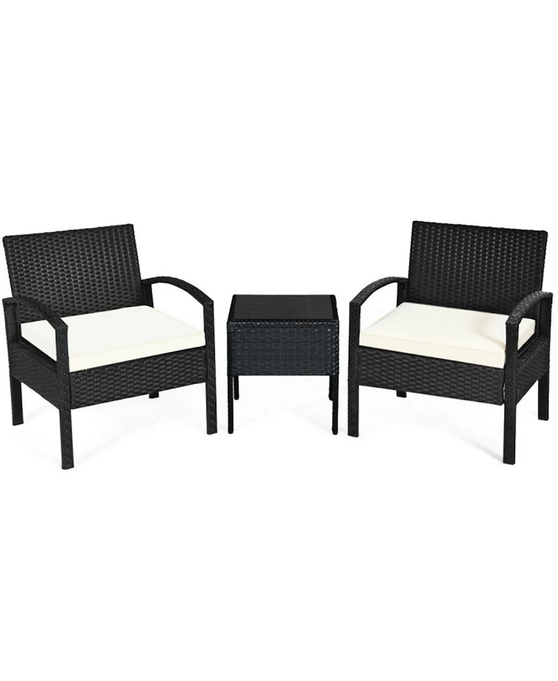 Sugift 3 Pieces Outdoor Rattan Patio Conversation Set with Seat Cushions