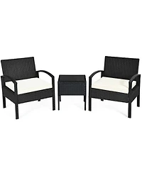 Sugift 3 Pieces Outdoor Rattan Patio Conversation Set with Seat Cushions