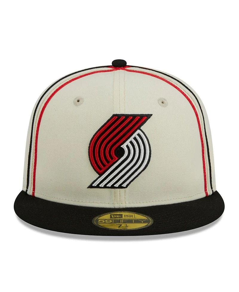 New Era Men's Cream/Black Portland Trail Blazers Piping 2-Tone 59FIFTY Fitted Hat