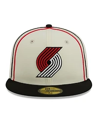 New Era Men's Cream/Black Portland Trail Blazers Piping 2-Tone 59FIFTY Fitted Hat