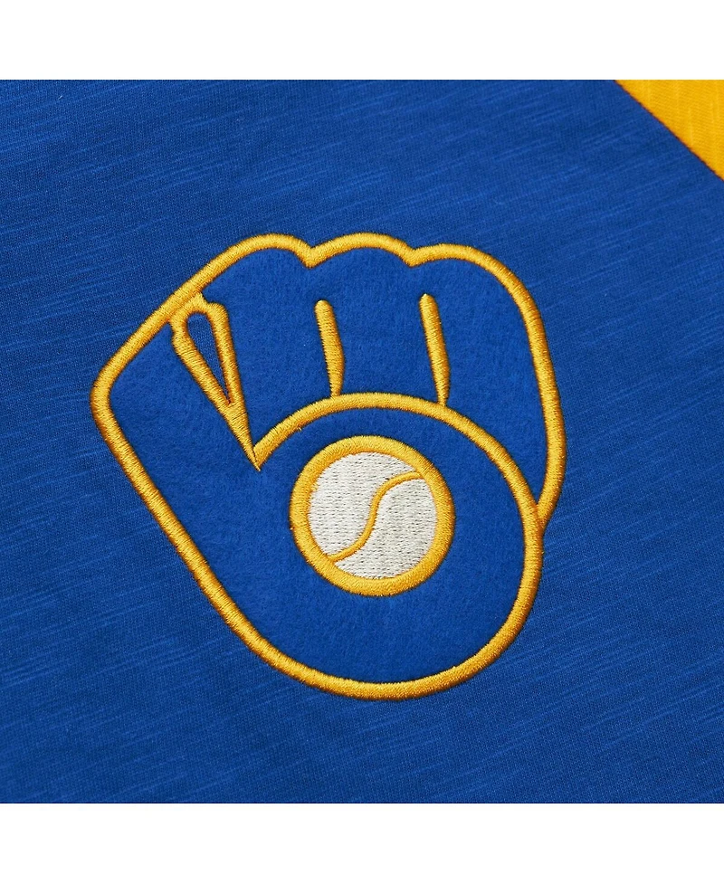 Mitchell & Ness Men's Royal Milwaukee Brewers Cooperstown Collection Legendary Raglan Slub Henley 3/4-Sleeve T-Shirt