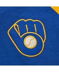 Mitchell & Ness Men's Royal Milwaukee Brewers Cooperstown Collection Legendary Raglan Slub Henley 3/4-Sleeve T-Shirt