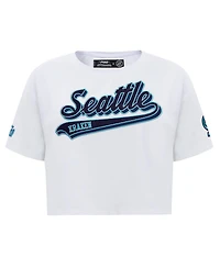 Pro Standard Women's White Seattle Kraken Boxy Script Tail Cropped T-Shirt