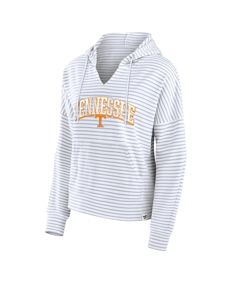 Fanatics Women's White/Gray Tennessee Volunteers Arch Logo Striped Notch Neck Pullover Hoodie