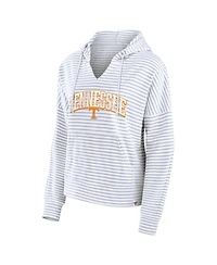 Fanatics Women's White/Gray Tennessee Volunteers Arch Logo Striped Notch Neck Pullover Hoodie
