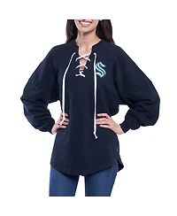 Fanatics Women's Navy Seattle Kraken Lace Up Long Sleeve Spirit Top