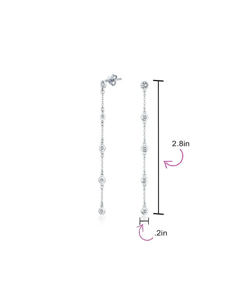 Bling Jewelry Classic Elegance Minimalist Long Thin Linear 5 Station Cz Cubic Zirconia By The Inch Threader Dangle Earrings Sterling Silver