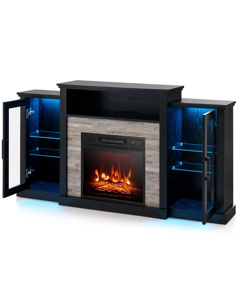 Fireplace Tv Stand with Led Lights & Electric For 65" Wall-Mounted