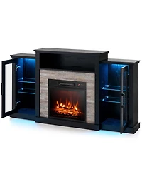 Fireplace Tv Stand with Led Lights & Electric For 65" Wall-Mounted
