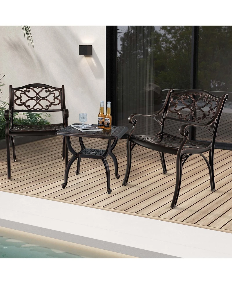 Costway Cast Aluminum Patio Chairs Outdoor Dining with Armrests & Curved Seats
