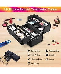 Byootique 14"x8"x10" Lockable Abs Aluminum Cosmetic Makeup Case Box Train Black