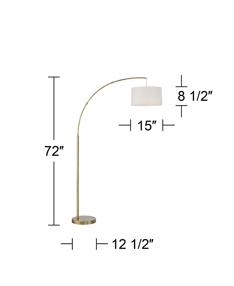 360 Lighting Cora Modern Arc Floor Lamp Standing 72" Tall Brass Metal White Linen Drum Shade Decor for Living Room Reading Bedroom Office House H