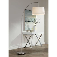 360 Lighting Cora Modern Arc Floor Lamp Standing 72" Tall Brushed Nickel Metal White Linen Drum Shade for Living Room Reading Bedroom Office Hous