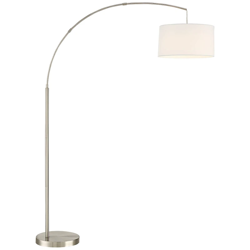 360 Lighting Cora Modern Arc Floor Lamp Standing 72" Tall Brushed Nickel Metal White Linen Drum Shade for Living Room Reading Bedroom Office Hous