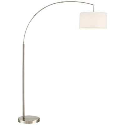 360 Lighting Cora Modern Arc Floor Lamp Standing 72" Tall Brushed Nickel Metal White Linen Drum Shade for Living Room Reading Bedroom Office Hous