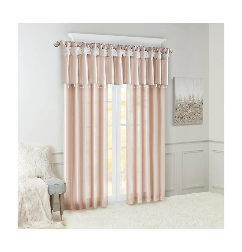 Madison Park Emilia Twist Tab Lined Window Curtain Panel, Single with Privacy Lining for Bedroom and Living Room
