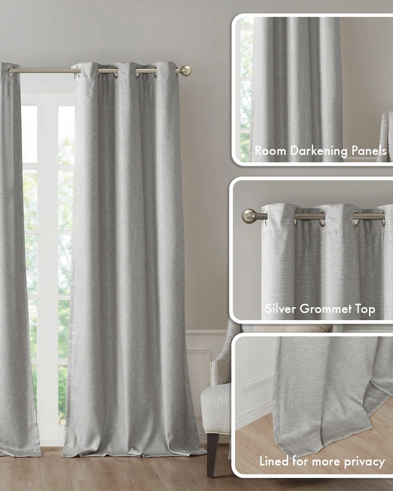 SunSmart Como Tonal Printed Faux Silk Room Darkening Curtain for Bedroom, Grommet Top Design Panels Pair Living Room, Width 42 length 95 inches 2