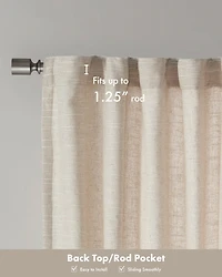 Madison Park Beals Faux Linen Curtain Single Panel for Bedroom, Rob Pocket/Back Tab fit up to 1.25 inches rod Single Curtain Panel for Living Room, Un