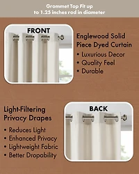 Englewood Solid Piece Dyed Curtain Single Panel For Bedroom, Antique Silver Grommet Top Fit Up To 1.25 Inches Rod Single Curtain Panel For Living Room