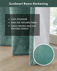 SunSmart Como Tonal Printed Faux Silk Room Darkening Curtain for Bedroom, Grommet Top Design Panels Pair for Living Room