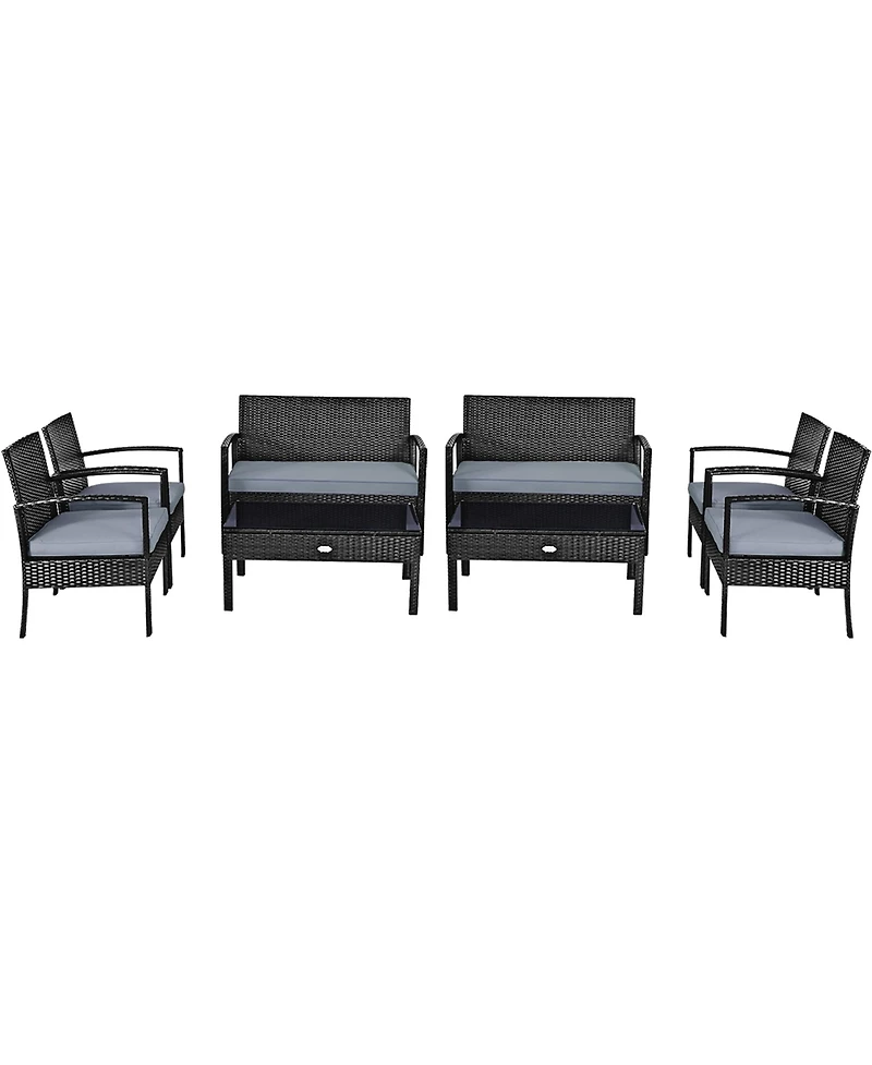 8PCS Patio Rattan Furniture Set Garden Deck