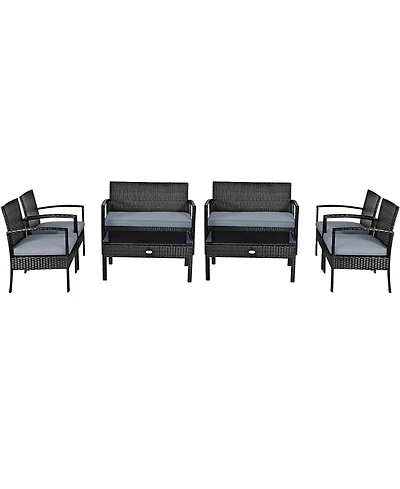 8PCS Patio Rattan Furniture Set Garden Deck