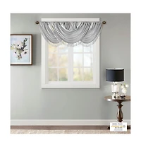 Madison Park Elena Faux Silk Waterfall Embellished Valance Window Valance for Bedroom and kitchen, Lining and Rob Pocket/Back Tab valances for windows