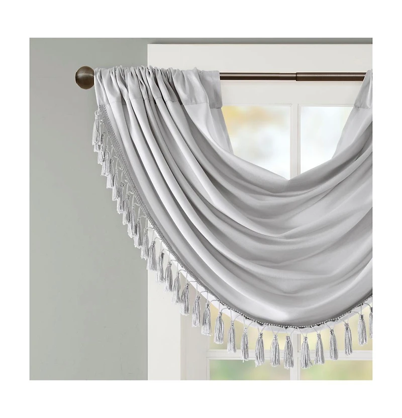 Madison Park Elena Faux Silk Waterfall Embellished Valance Window Valance for Bedroom and kitchen, Lining and Rob Pocket/Back Tab valances for windows