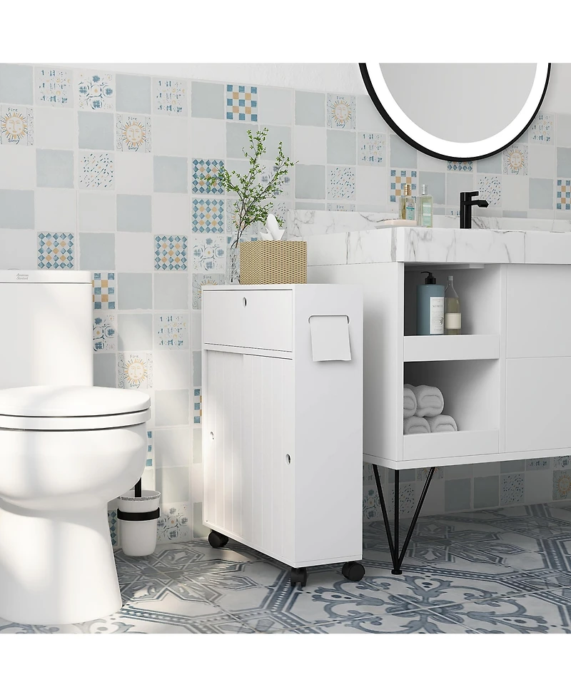 Kleankin Bathroom Toilet Paper Cabinet on Wheels with Storage,