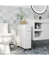 Kleankin Bathroom Toilet Paper Cabinet on Wheels with Storage,